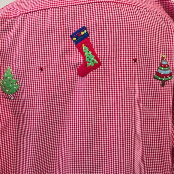 MiLi Designs Women's Red/White Button Up Blouse/Top Embellished Christmas Size M - Picture 4 of 10